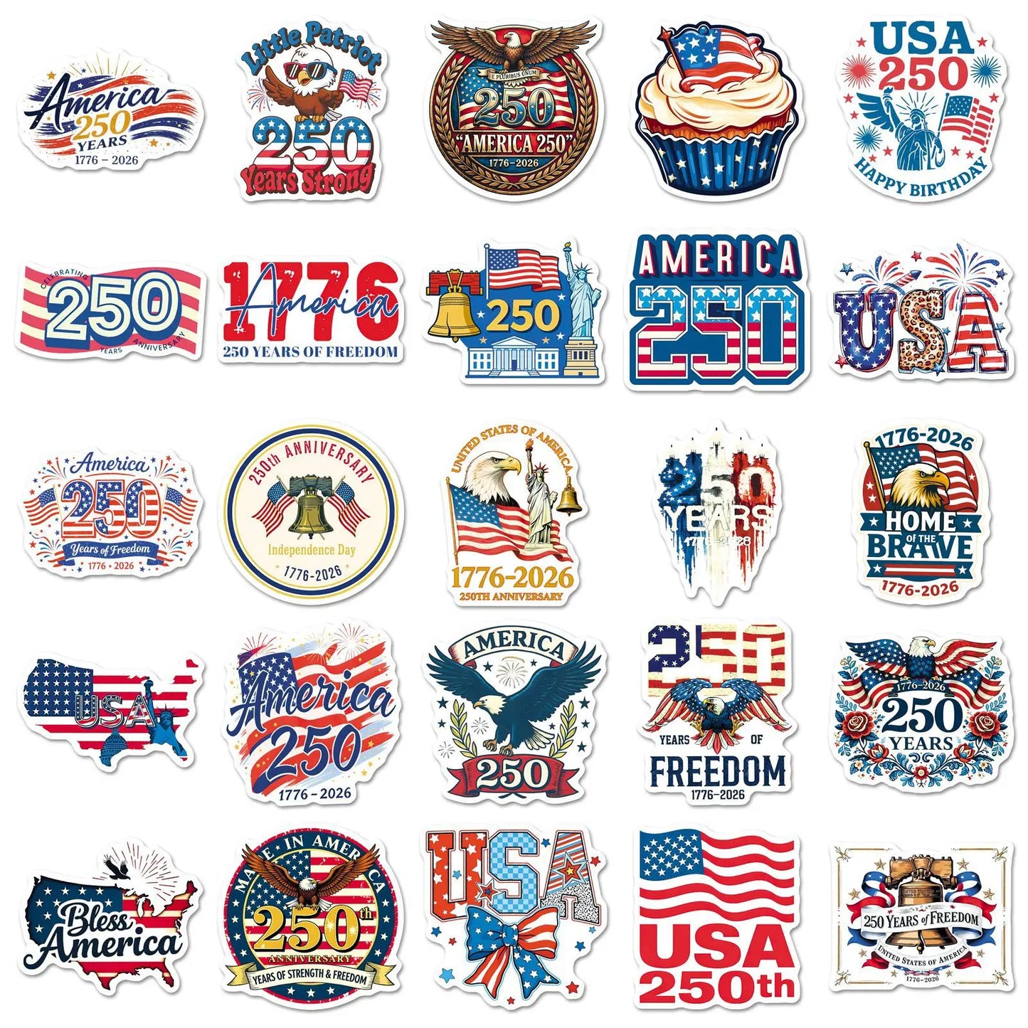 10/30/50 250th Anniversary of The Founding of The United States Stickers Independence Day DIY Guitar Luggage Waterproof Stickers