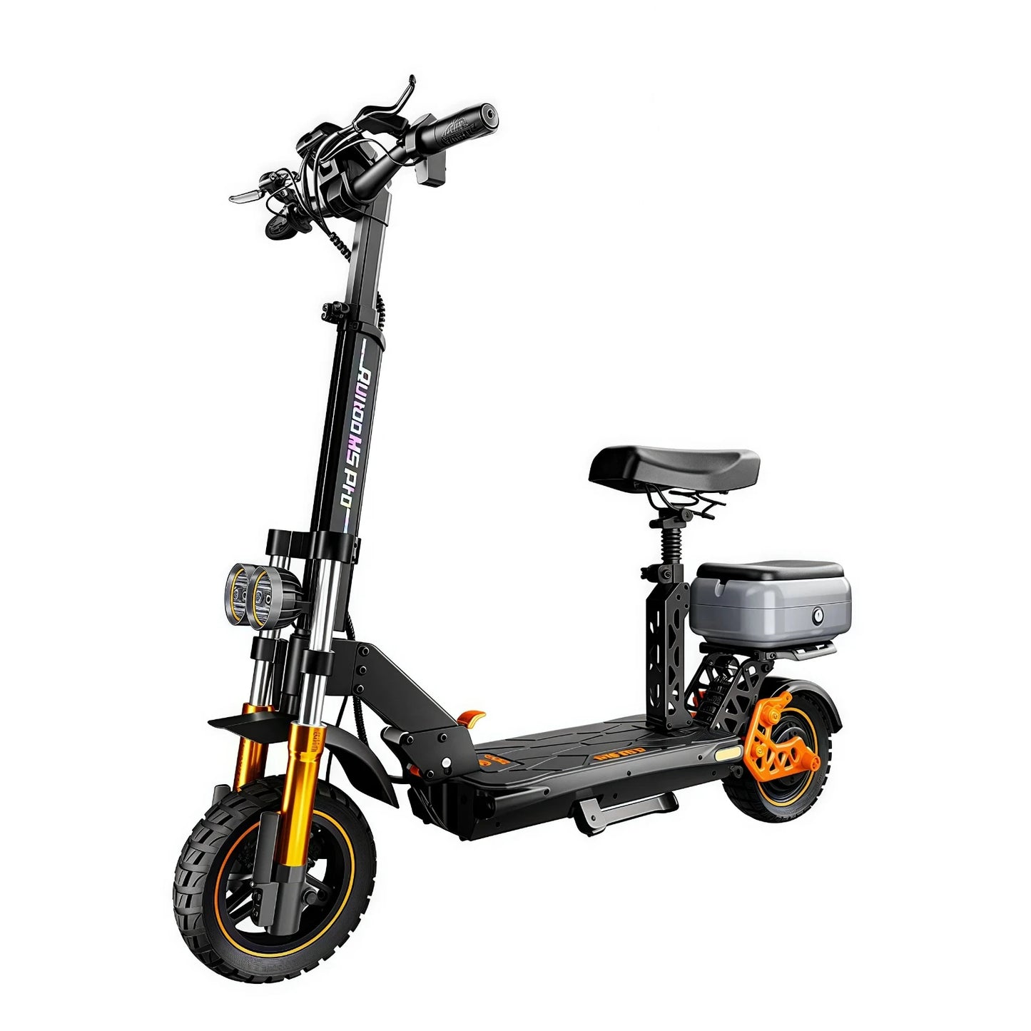 Electric Scooter w/ Seat & Storage, 1600W Motor, 48V 20.8Ah, 70-80km Range, Foldable, LED, Off-Road Tires