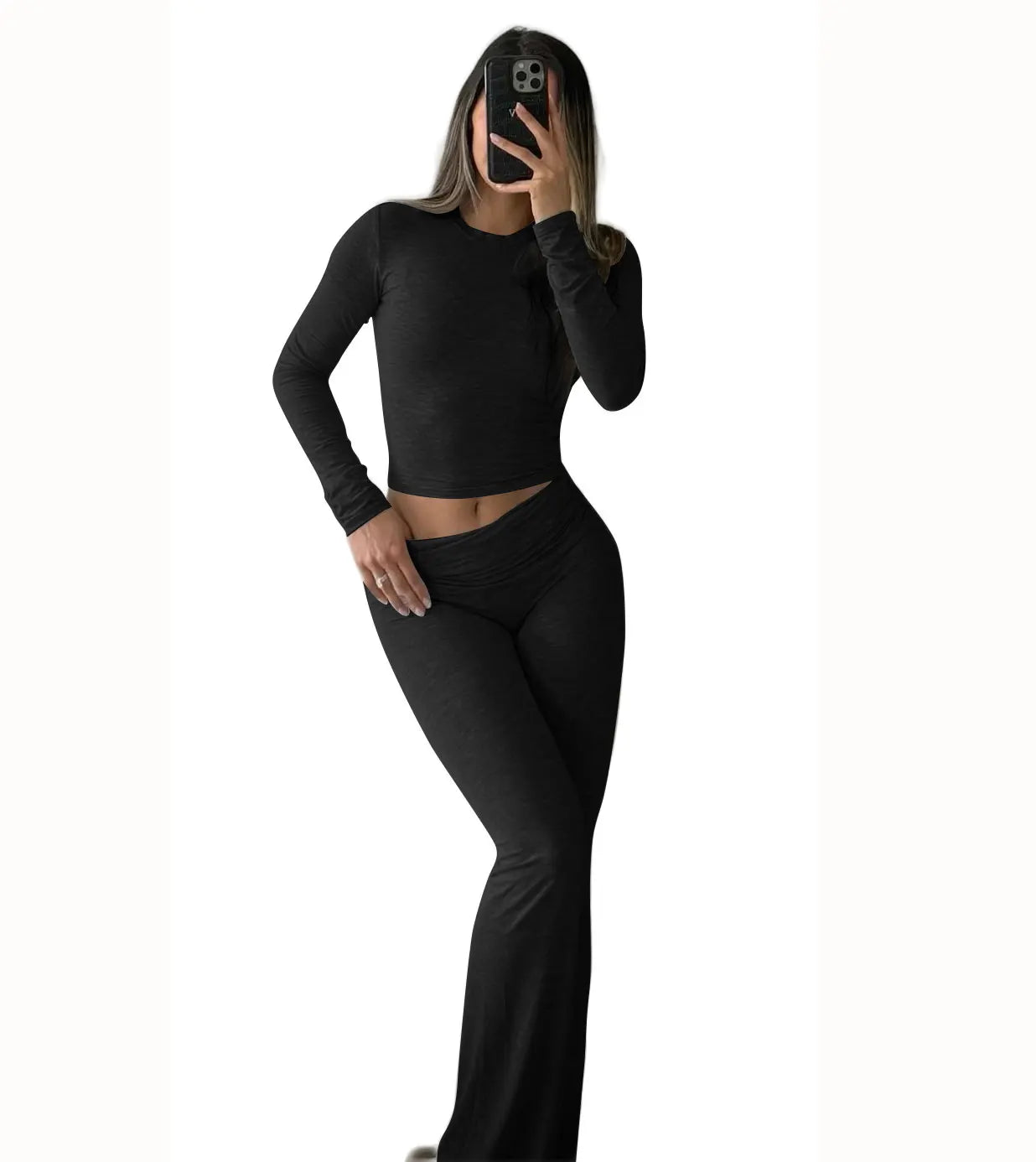 Women's Two-Piece Yoga Set With Long-Sleeve Wide-Leg Activewear