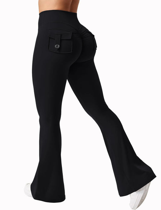 Women's Yoga Flare Trousers High-Waisted Wide-Leg With Pockets