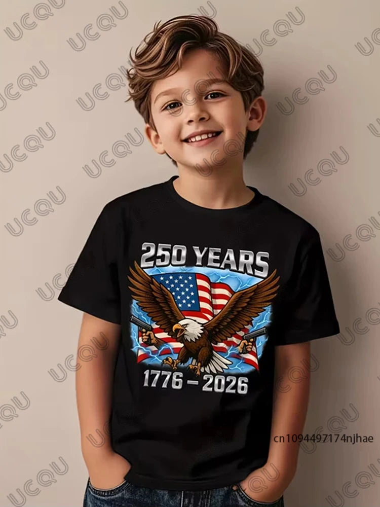 2026 New America 250th Birthday Eagle Flag 250 Years 1776-2026 Print Children's Cotton T-shirt Summer Casual Tees Kids/Adult Top