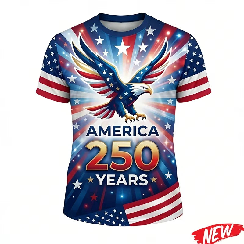 USA 250th Anniversary Commemorative T Shirt Short Sleeve 2026 New Style Family Style Casual for Adults Kids Suitable for Sports