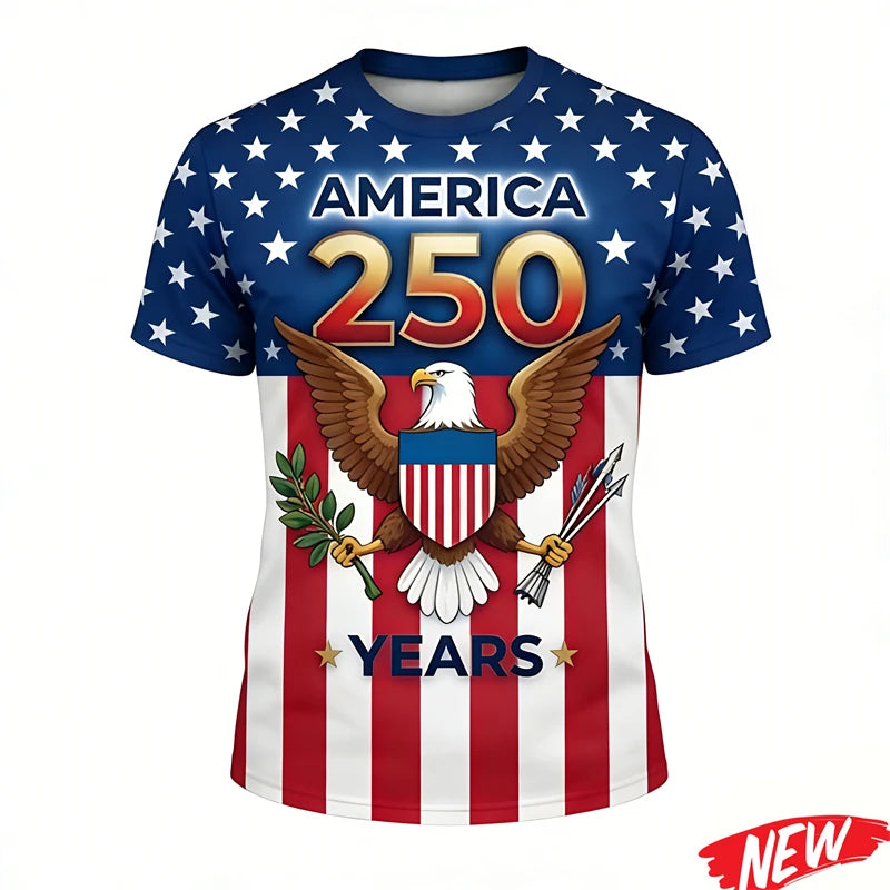 America's 250th Anniversary Men's T Shirt America 250 Years Short Sleeves New 2026 USA Independence Day Round Neck Tee Shirt