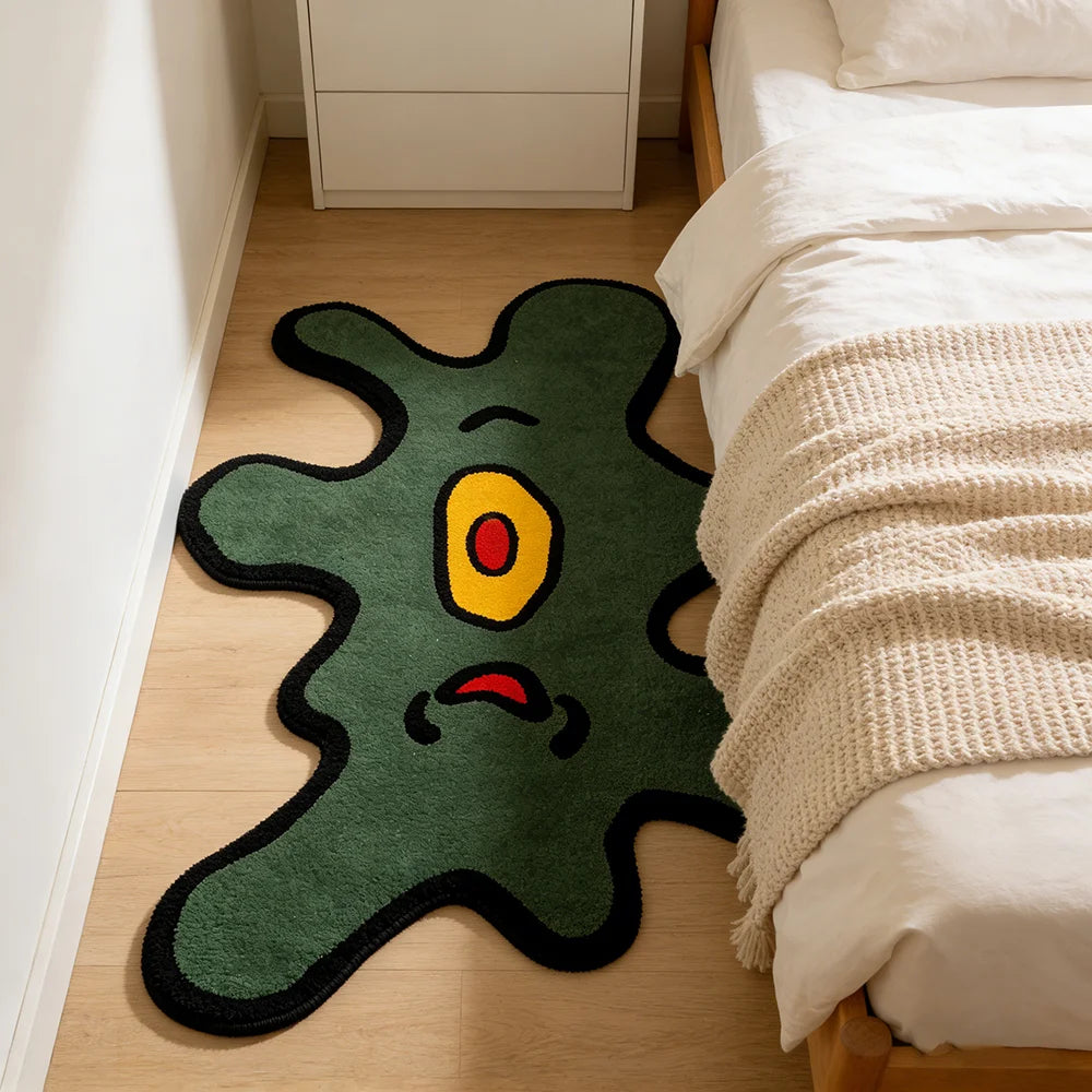 Abstract Fun Irregular Rug Creative Green One-Eyed Monster Floor Mat Home Decor for Living Room Bedroom Soft Washable Carpet