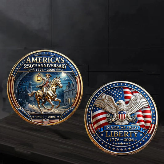 1PC America 250th Anniversary 1776-2026 Souvenir Coin Color Printing Commemorative Metal Coins American Style Medal Decorations