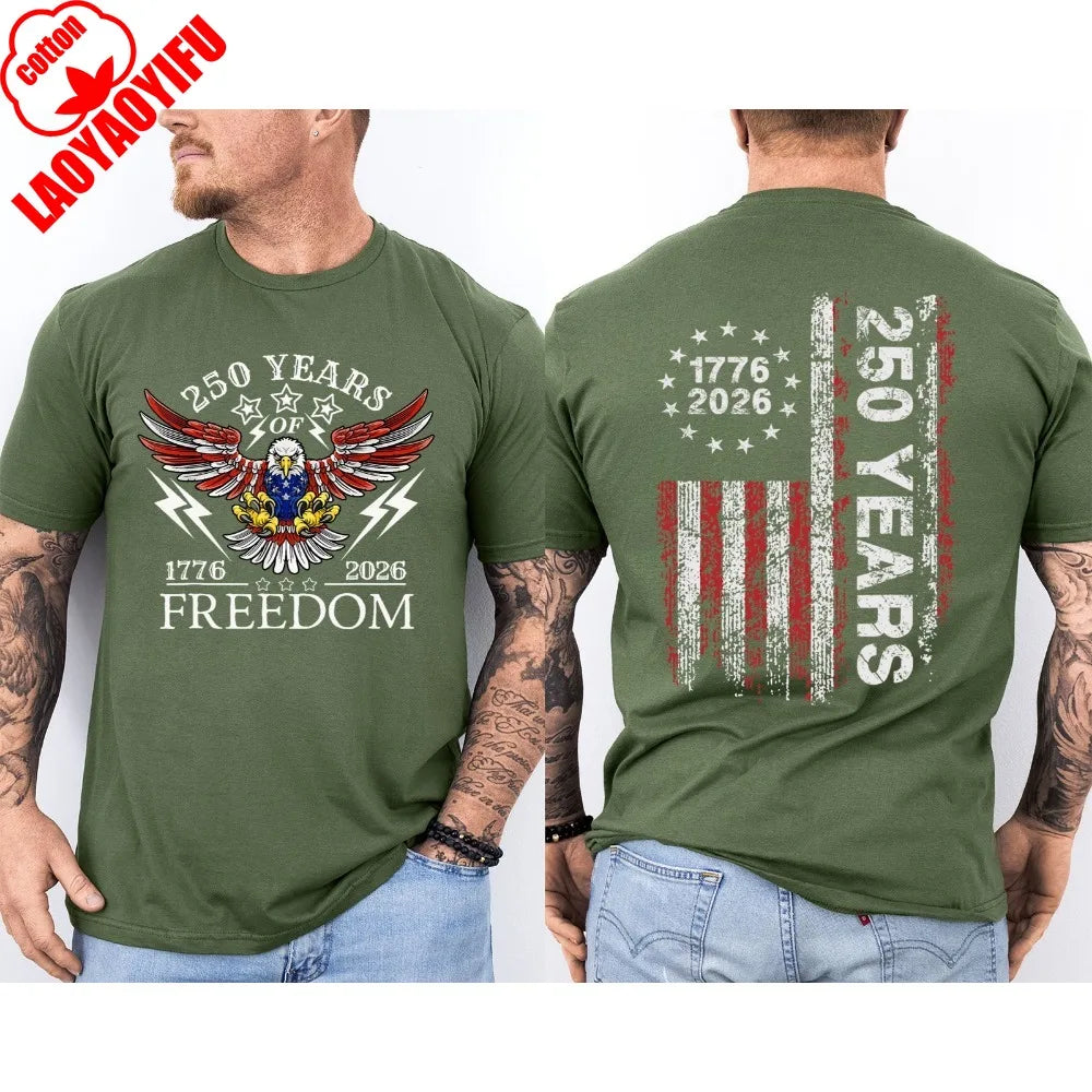 America 250th Birthday US Flag 250 Years Eagle Patriotic 1776 2026 2 Sided Tee Unisex Casual Cotton Short Sleeve Men Clothing