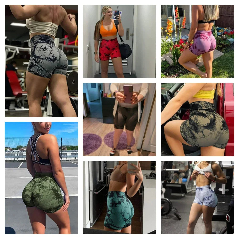 Tie-Dye Yoga Shorts For Women High Stretch Gym Running Fitness