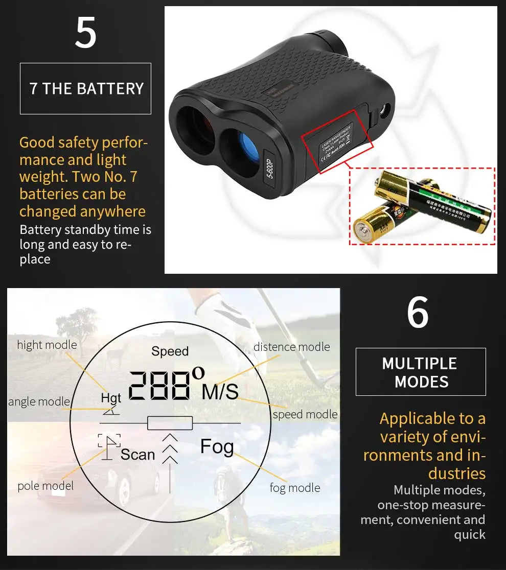 (USA Stock) Laser Golf Rangefinder 600 Yards 6X Magnification Hunting Range Finder Golfing Long Distance Meters Speed Measuring