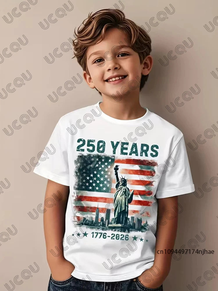 2026 New America 250th Birthday Eagle Flag 250 Years 1776-2026 Print Children's Cotton T-shirt Summer Casual Tees Kids/Adult Top