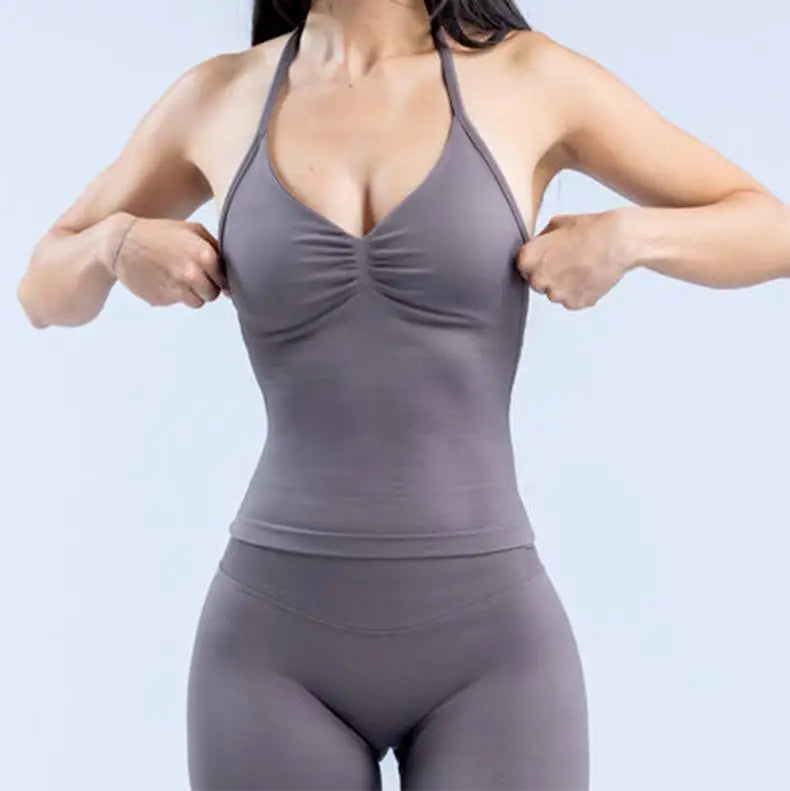 Open-Back Halter Sports Tank Top for Women Yoga and Running