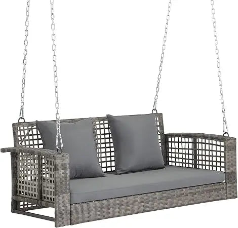 MKDK Three-Person Wicker Porch Swing With Cushions