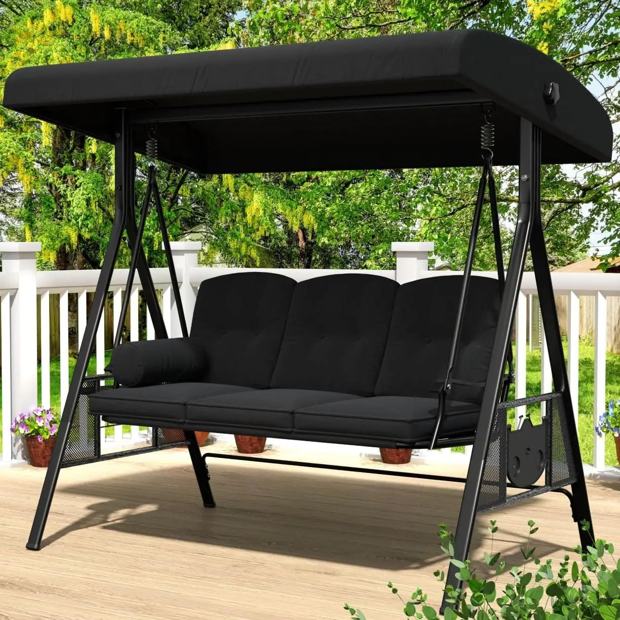HUANZHUANG Outdoor Porch Swing With Adjustable Canopy