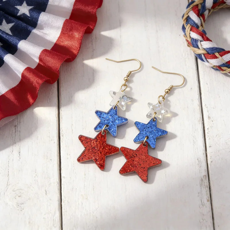 2026 America 250th Independence Day Acrylic Earrings Red Blue White Star Heart USA Dangle Earrings for Women 4th of July Gifts