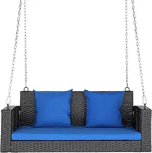 MKDK Three-Person Wicker Porch Swing With Cushions