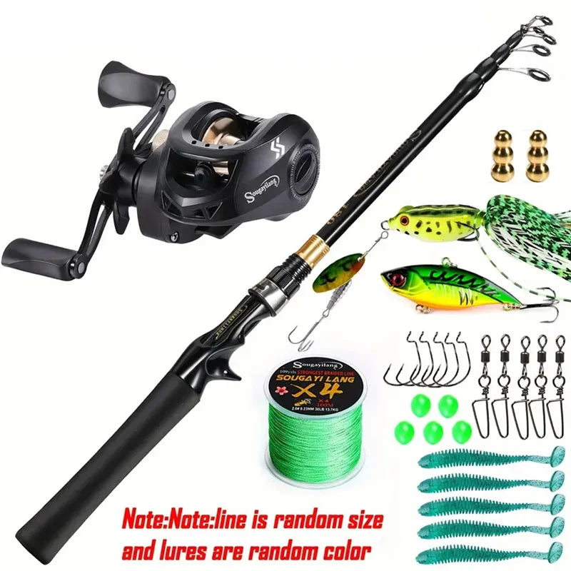 Sougayilang Telescopic Fishing Combo 1.8-2.4m Carbon Fiber Fishing Rod 8.1:1 Max Drag 11LB Fishing Reel With Fishing Accessories