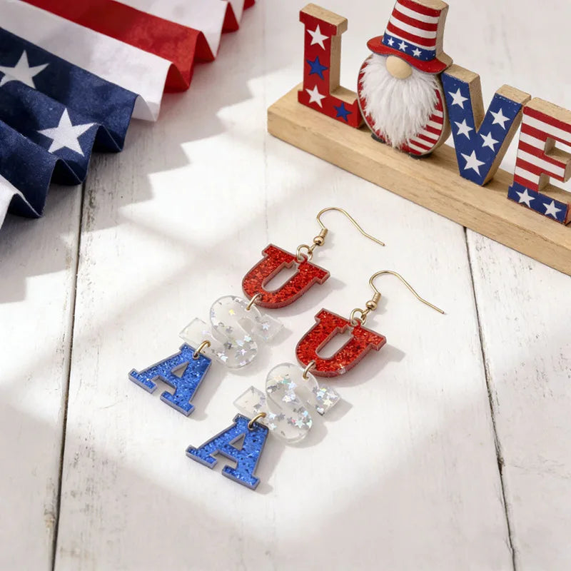 2026 America 250th Independence Day Acrylic Earrings Red Blue White Star Heart USA Dangle Earrings for Women 4th of July Gifts