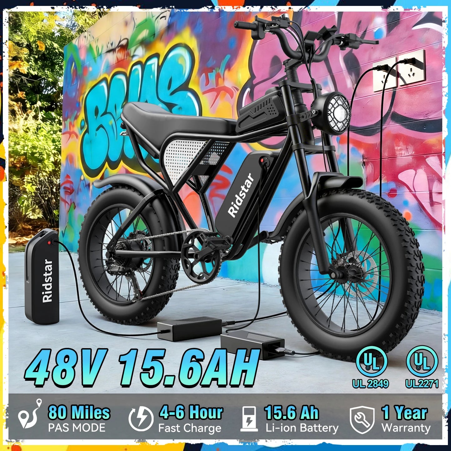 Ridstar MINI30 1500W Electric Bike for Adults Battery 48V 15.6AH E-Bike 31 MPH Electric Bicycle 20x4" Fat Tire Mountain Bike