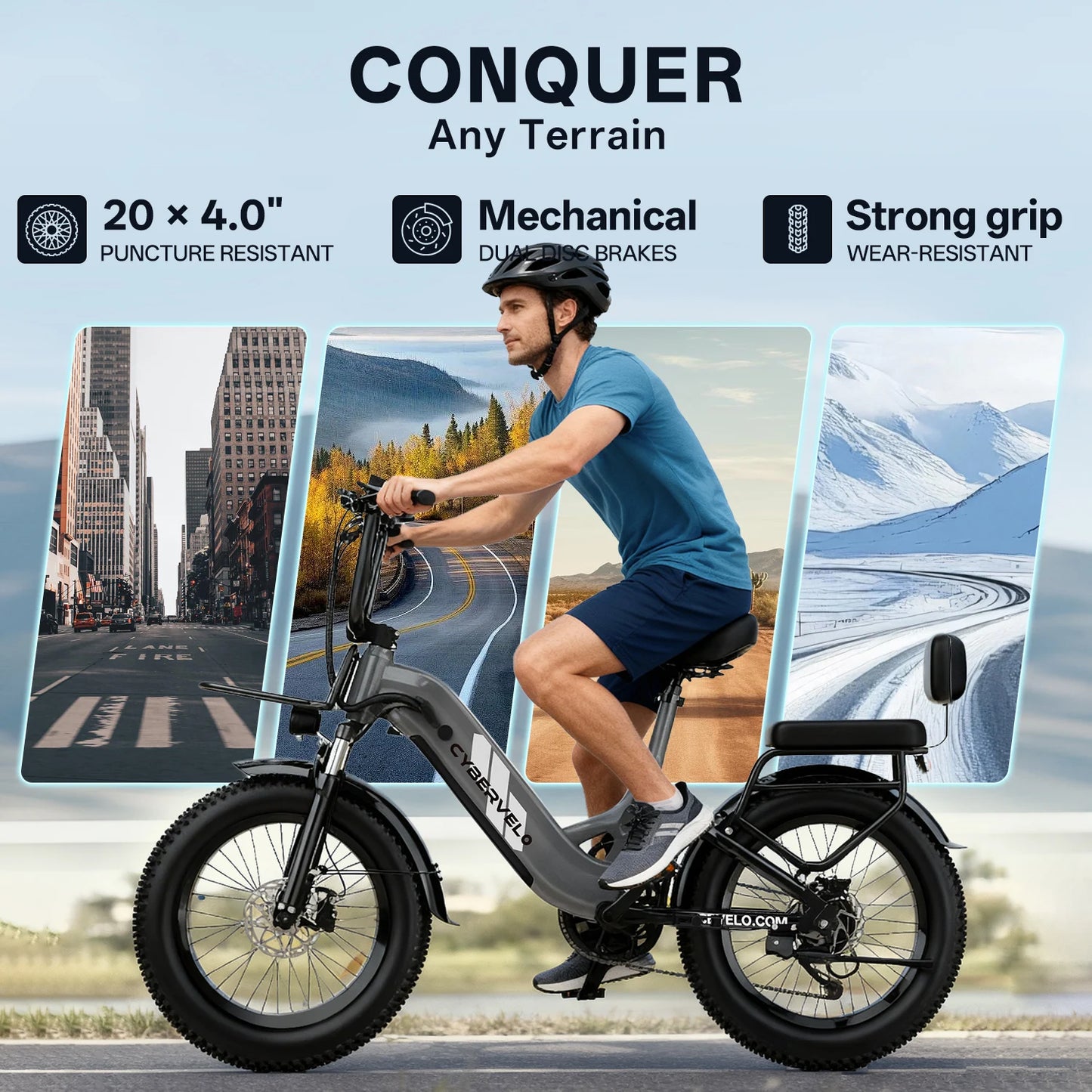Cybervelo 20" Step-Thru Commuter, 1500W Peak 20ah Battery 80 Miles Long Range E-bike, 7-Speed Shift Adult Electric Bike EK12