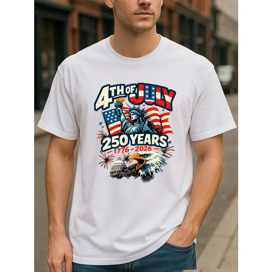 【New Arrival】Men's American Flag And Bald Eagle 250th Anniversary T-Shirt 1776-2026 - Commemorating The 250th Anniversary Of Inde