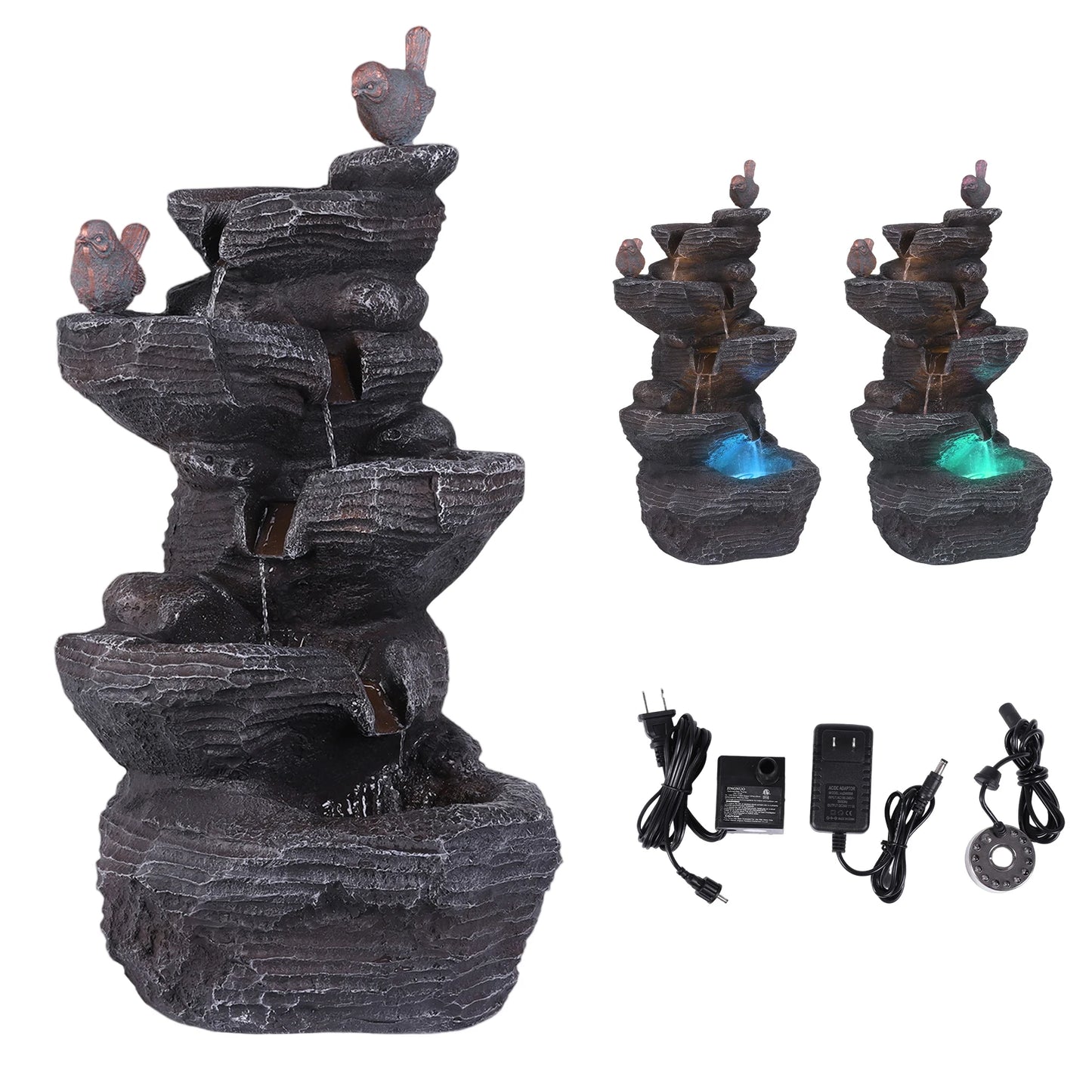 Outdoor Cascading Rock Water Fountain Five Tier Garden Decor