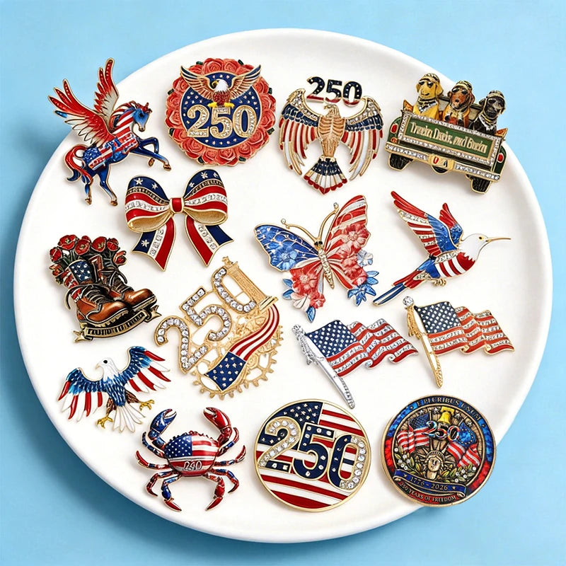 Wuli&baby America's 250th Independence Day Brooches For Women Unisex Eagle Animal Boweknot Flowers Design Party Brooch Pins Gift