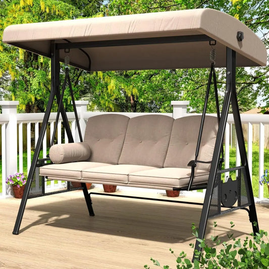 HUANZHUANG Outdoor Porch Swing With Adjustable Canopy