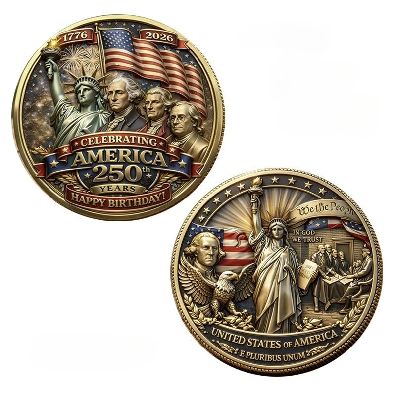 1776-2026 250th Years Happy Birthday Gold Plated Souvenir Coin in God We Trust Collection Coin
