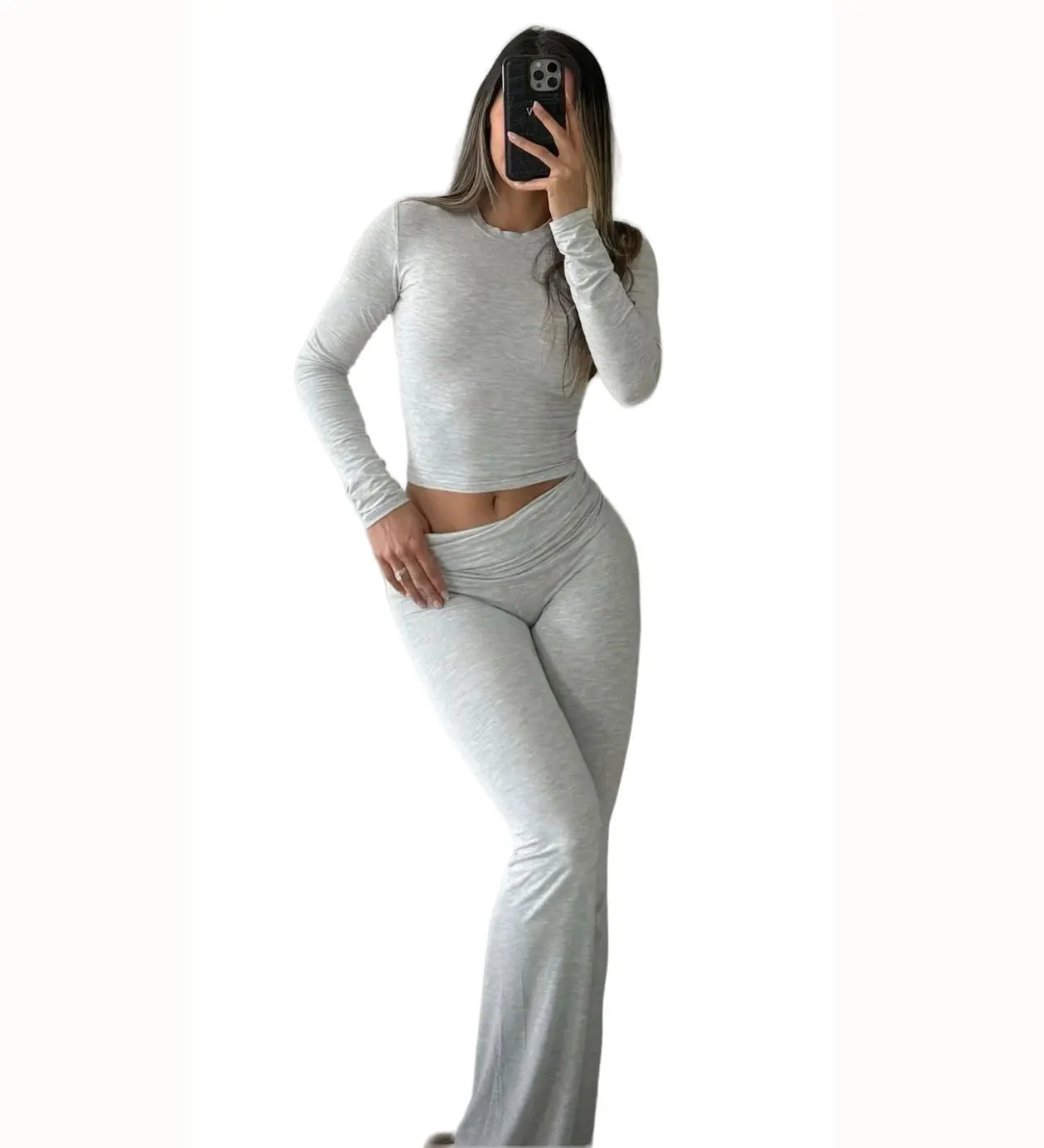 Women's Two-Piece Yoga Set With Long-Sleeve Wide-Leg Activewear