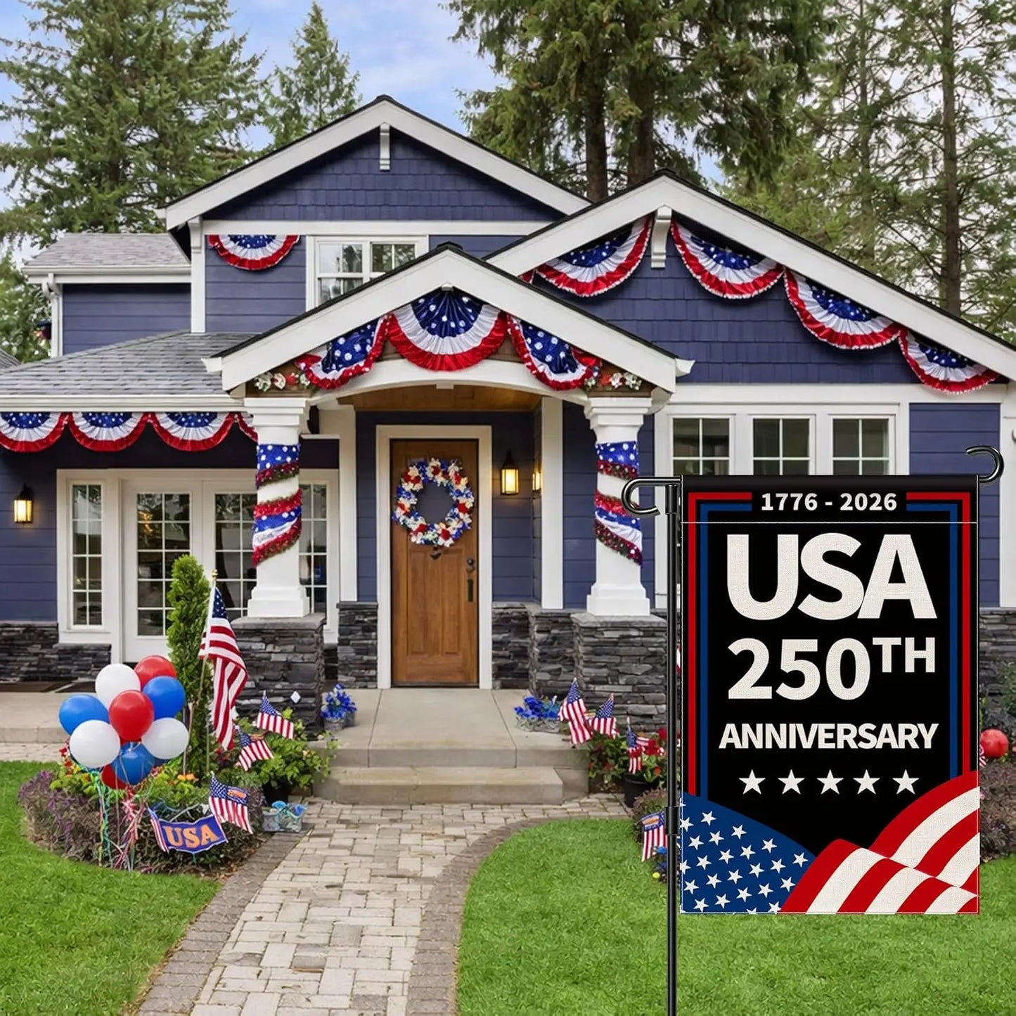 America Garden Flag 250, USA 250th Anniversary Banner 4th of July Patriotic Freedom Yard Sign Double-Sided Waterproof Flag 1 YYX