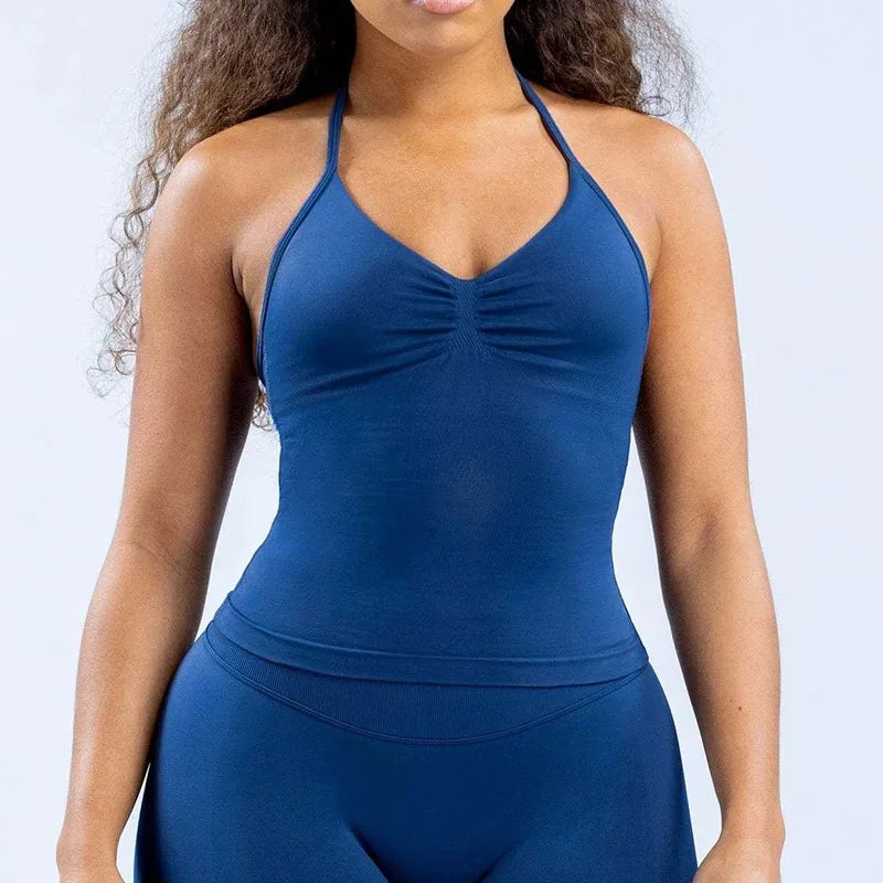 Open-Back Halter Sports Tank Top for Women Yoga and Running