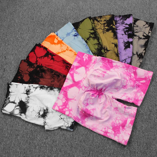 Tie-Dye Yoga Shorts For Women High Stretch Gym Running Fitness
