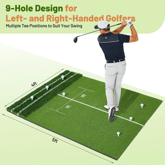 5x4ft Dual Turf Golf Practice Mat With Alignment Lines Indoor Outdoor Golf Hitting Pad Swing Chipping Trainer Backyard